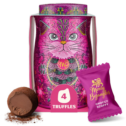 Monty Bojangles Kit-Tins Cocoa Dusted Chocolate Truffles Gift Set (4 x 36g) Four Flavours In One, Luxury Chocolatey Truffles - Collectable Cat Tins, Truffles Chocolate Gift Box With Bespoke Design