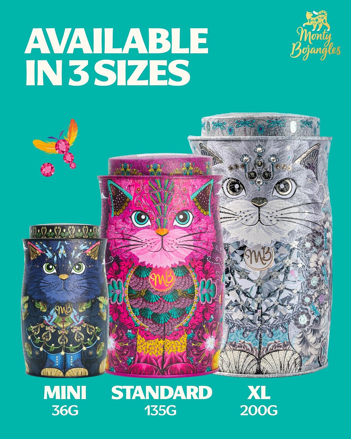Monty Bojangles Kit-Tins Cocoa Dusted Chocolate Truffles Gift Set (4 x 36g) Four Flavours In One, Luxury Chocolatey Truffles - Collectable Cat Tins, Truffles Chocolate Gift Box With Bespoke Design