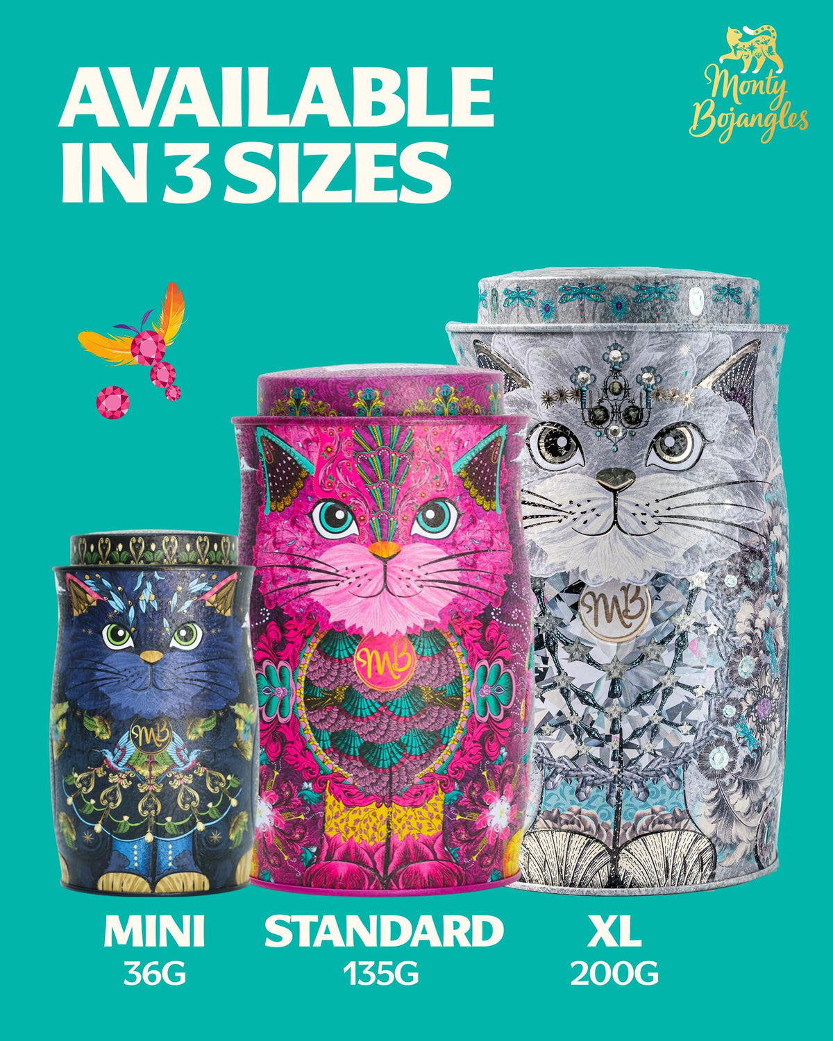 Monty Bojangles Kit-Tins Cocoa Dusted Chocolate Truffles Gift Set (4 x 36g) Four Flavours In One, Luxury Chocolatey Truffles - Collectable Cat Tins, Truffles Chocolate Gift Box With Bespoke Design