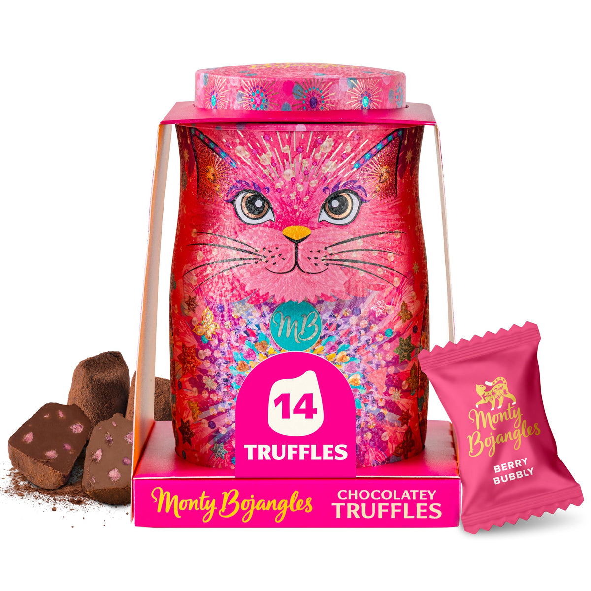 Monty Bojangles Kit-Tins Cocoa Dusted Chocolate Truffles Gift Set (4 x 36g) Four Flavours In One, Luxury Chocolatey Truffles - Collectable Cat Tins, Truffles Chocolate Gift Box With Bespoke Design