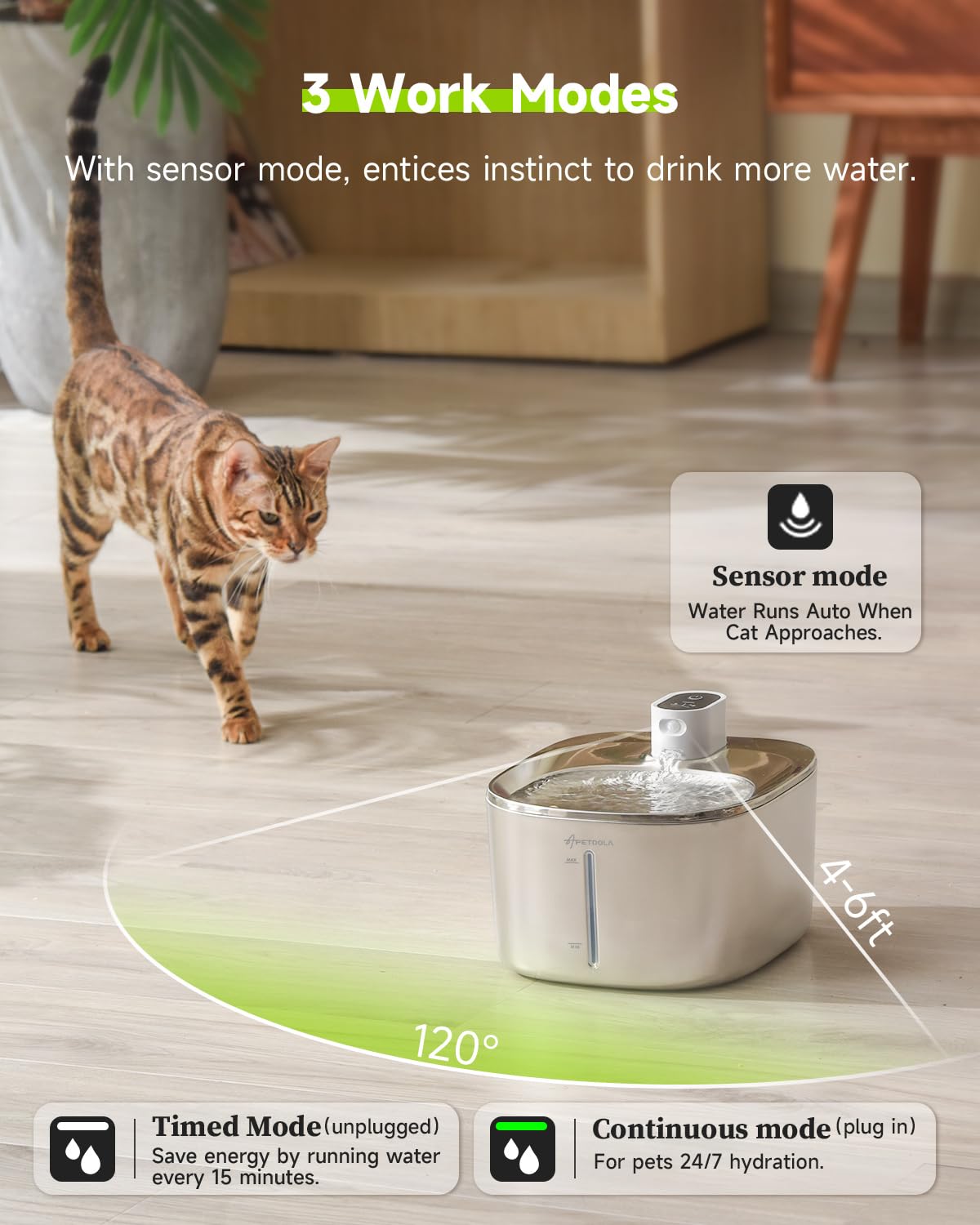 APETDOLA Stainless Steel Cat Water Fountain, 135 fl oz/4L Wireless Cat Fountain for Drinking, Automatic Water Fountain Cats Bowl for Pets and Dogs (white, 1 filter) - Sayby’s