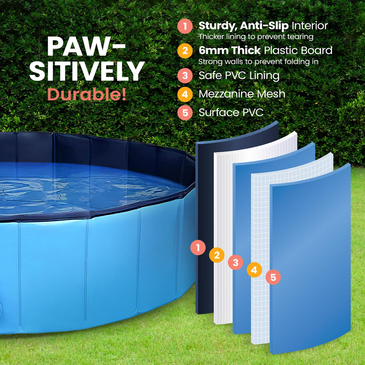 Cool Paws Paddling Pool – Foldable Dog & Kids Pool in Multiple Sizes (S–XL), Leakproof & Durable Hard Plastic Design, Pet Bath or Play Pool for Indoors, Outdoors, Garden, Patio – Blue - Sayby’s