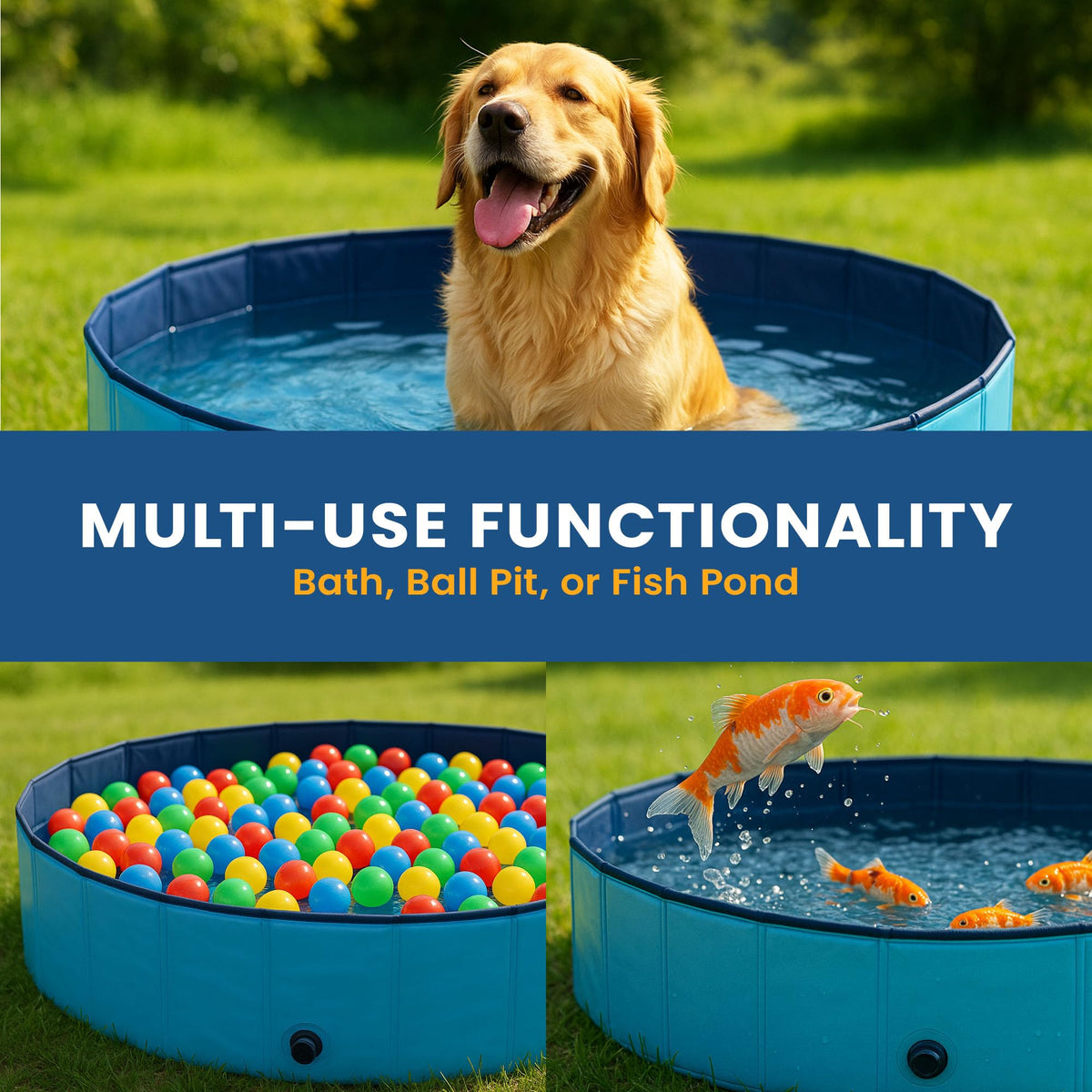 Cool Paws Paddling Pool – Foldable Dog & Kids Pool in Multiple Sizes (S–XL), Leakproof & Durable Hard Plastic Design, Pet Bath or Play Pool for Indoors, Outdoors, Garden, Patio – Blue - Sayby’s