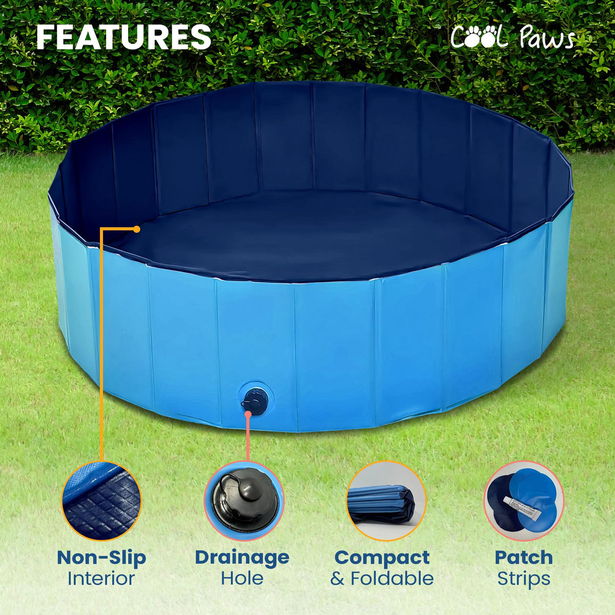 Cool Paws Paddling Pool – Foldable Dog & Kids Pool in Multiple Sizes (S–XL), Leakproof & Durable Hard Plastic Design, Pet Bath or Play Pool for Indoors, Outdoors, Garden, Patio – Blue - Sayby’s