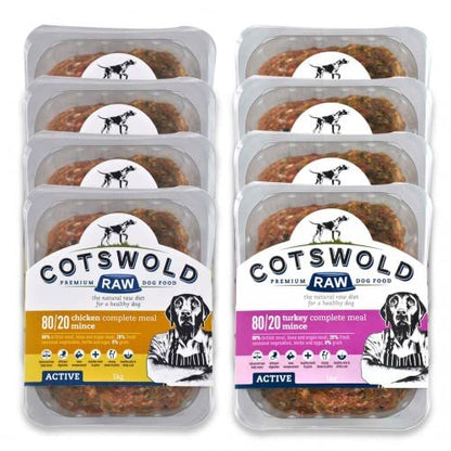 Cotswold RAW Raw Dog Food, Active 80/20 Mince, Adult Dog Food, BARF Premium British Meat Raw for All Dogs, Frozen Meal, Chicken and Turkey Mince - 7kg - Sayby’s