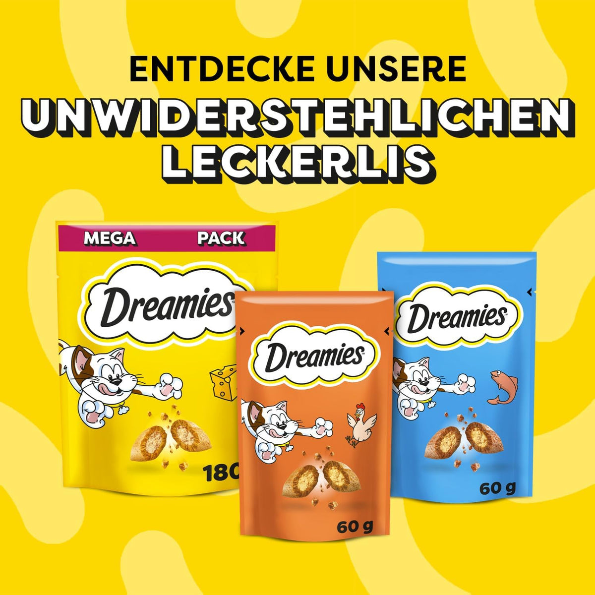 DREAMIES - Cat Treats - 12 x 60g - Multipack Biscuits - Variety Snack Box - 12 Pouches - Sayby’s