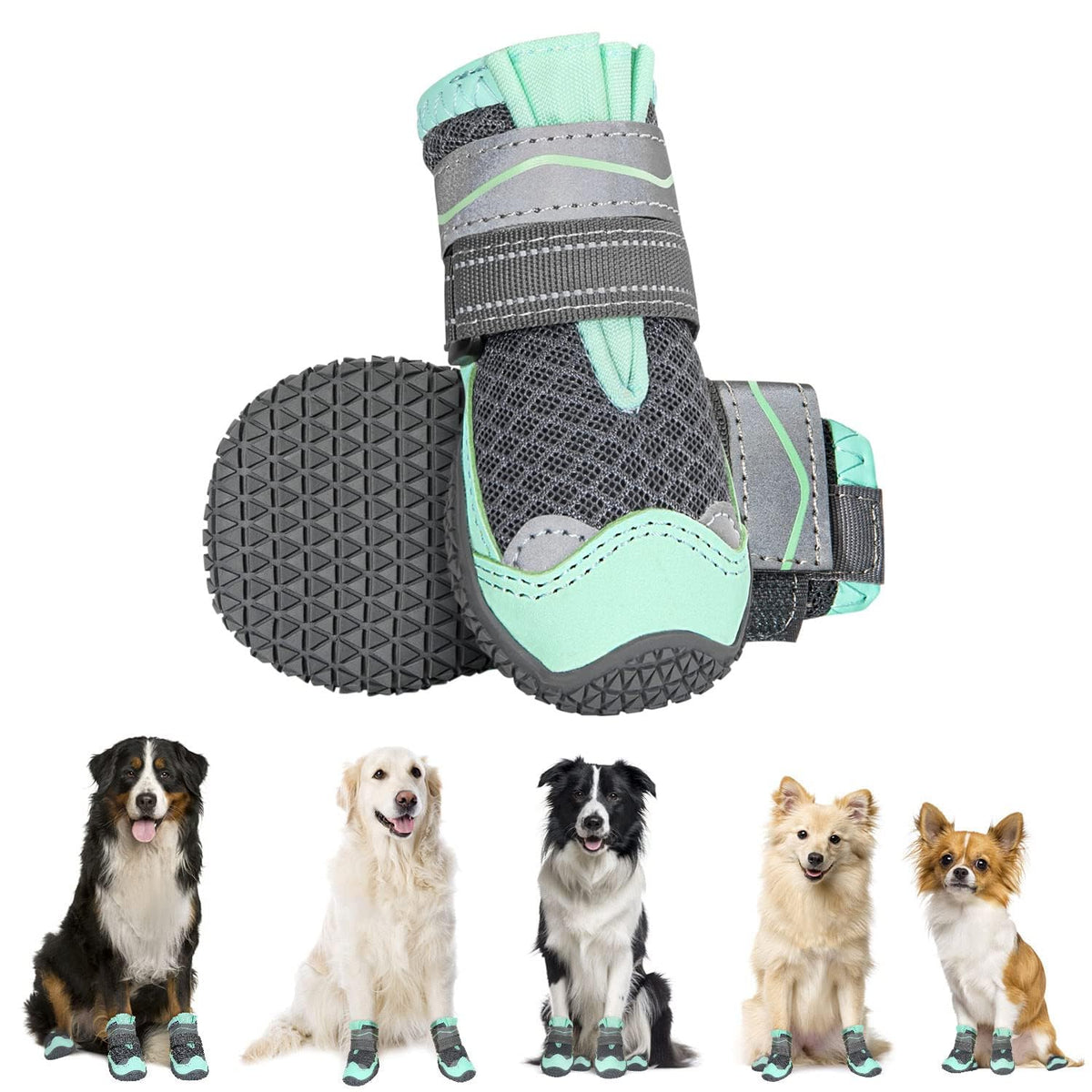 Eyein Dog Boots Paw Protector, Breathable Dog Boots for Injured Paws Waterproof, Dual Adjustable Washable Non-Slip Dog Shoes for Walking, Reflective Dog Shoes for Small Medium Large Dogs(2pcs) - Sayby’s
