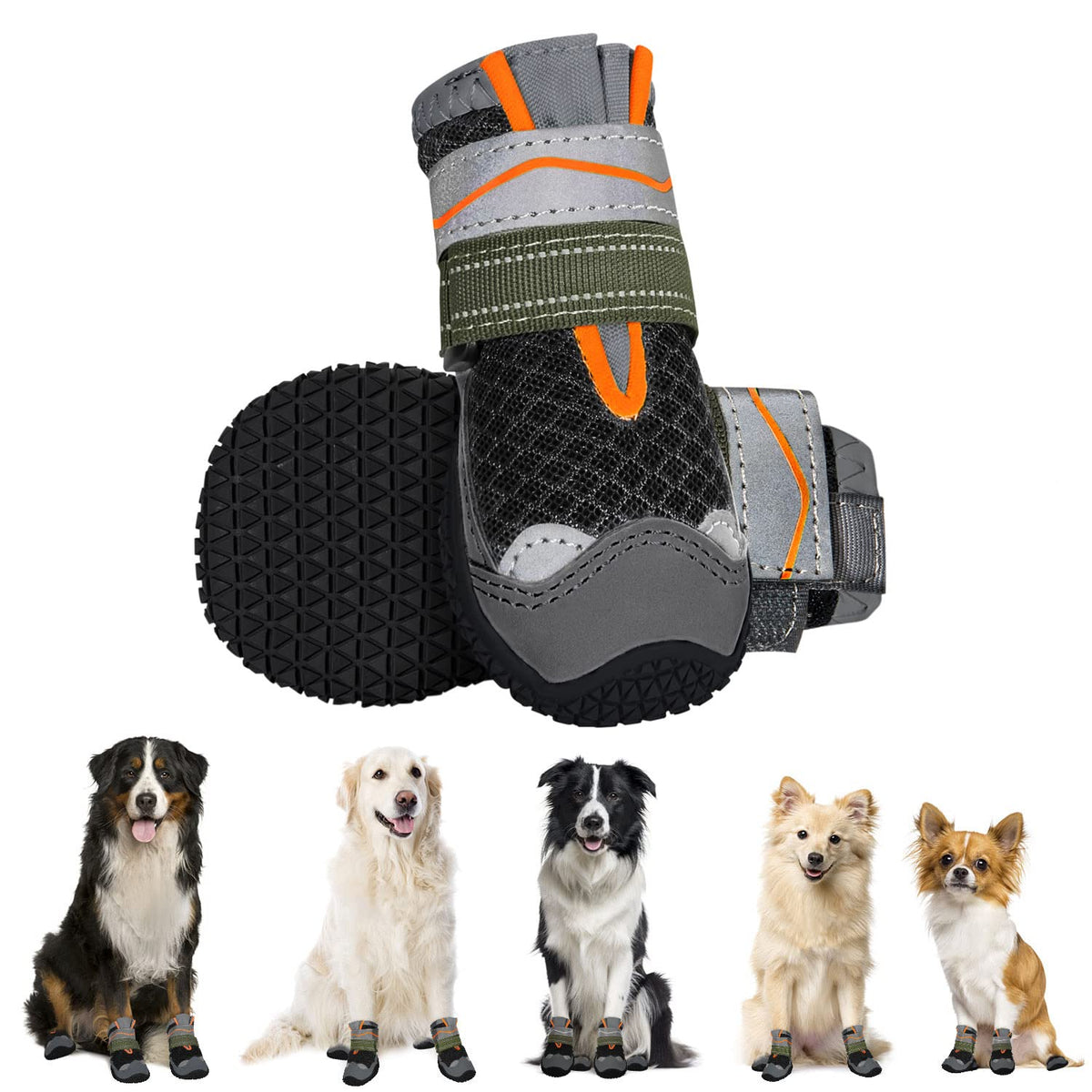 Eyein Dog Boots Paw Protector, Breathable Dog Boots for Injured Paws Waterproof, Dual Adjustable Washable Non-Slip Dog Shoes for Walking, Reflective Dog Shoes for Small Medium Large Dogs(2pcs) - Sayby’s