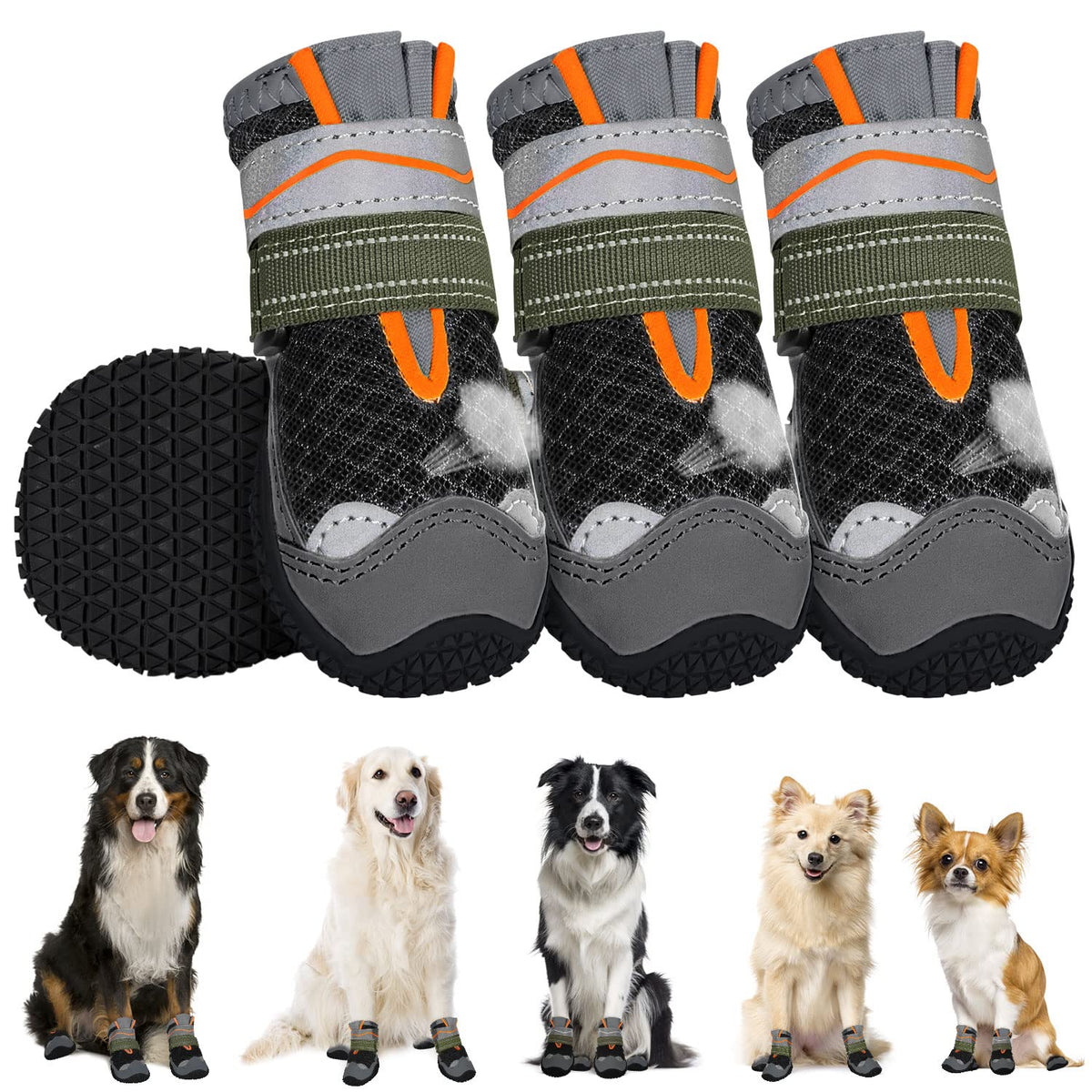 Eyein Dog Boots Paw Protector, Breathable Dog Boots for Injured Paws Waterproof, Dual Adjustable Washable Non-Slip Dog Shoes for Walking, Reflective Dog Shoes for Small Medium Large Dogs(2pcs) - Sayby’s