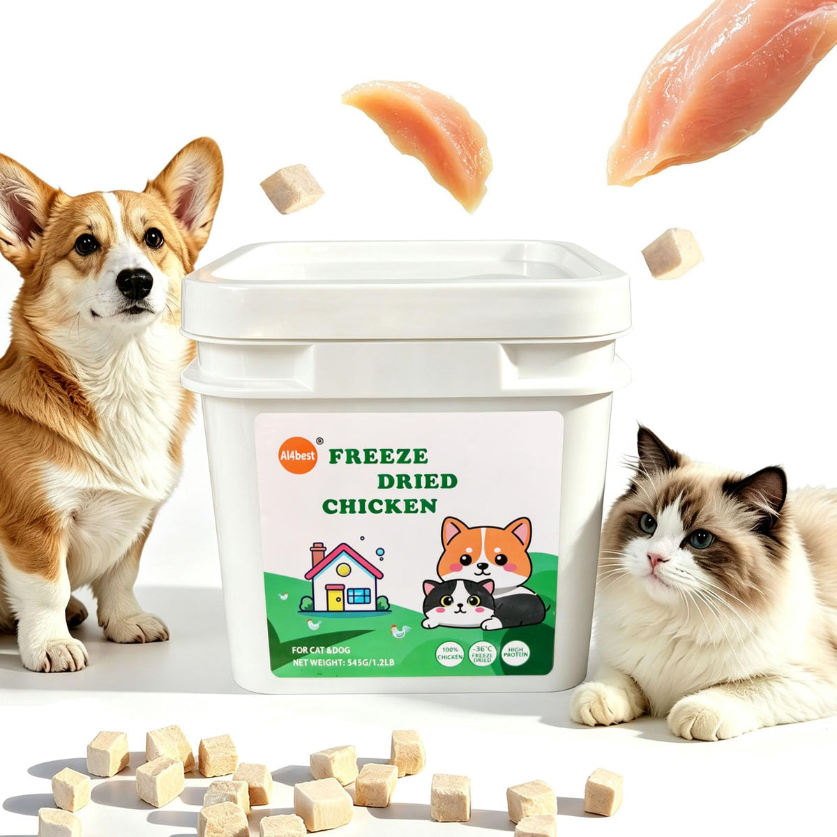 Freeze Dried Chicken Breast Cat Treats and Food 100g 100% Chicken Natural Grain Free Allergen-Free & Hypoallergenic Easy Digestion Nibbles Nutritious Cat, Kitten and Dog Snacks(Small-Sized Cube 10mm) - Sayby’s