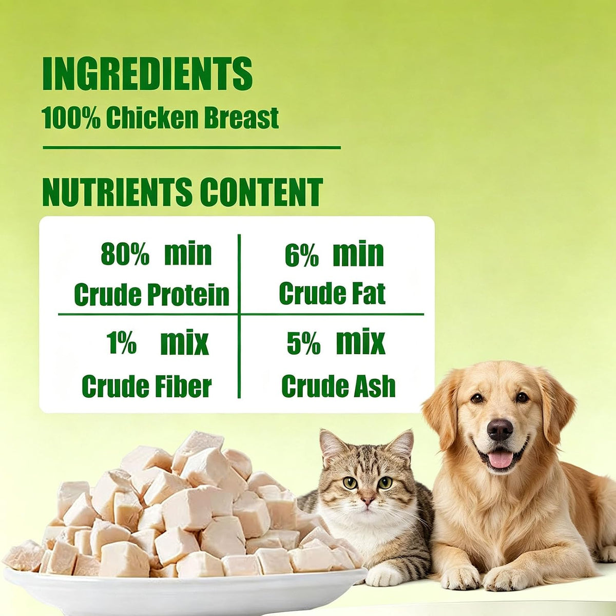 Freeze Dried Chicken Breast Cat Treats and Food 100g 100% Chicken Natural Grain Free Allergen-Free & Hypoallergenic Easy Digestion Nibbles Nutritious Cat, Kitten and Dog Snacks(Small-Sized Cube 10mm) - Sayby’s