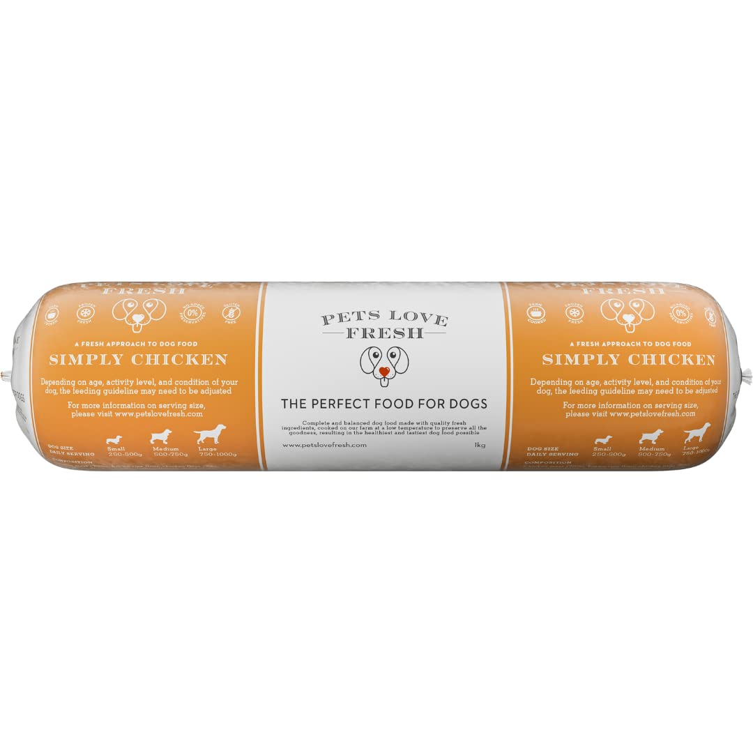 Healthy & Tasty Fresh Dog Food by Pets Love Fresh - 100% Natural - Real British Meat - Zero Preservatives - SimHealthy & Tasty Fresh Dog Food by Pets Love Fresh - 100% Natural - Real British Meat - Zero Preservatives - Simply Chicken (5 x 600g chub rolls) - Sayby’s
