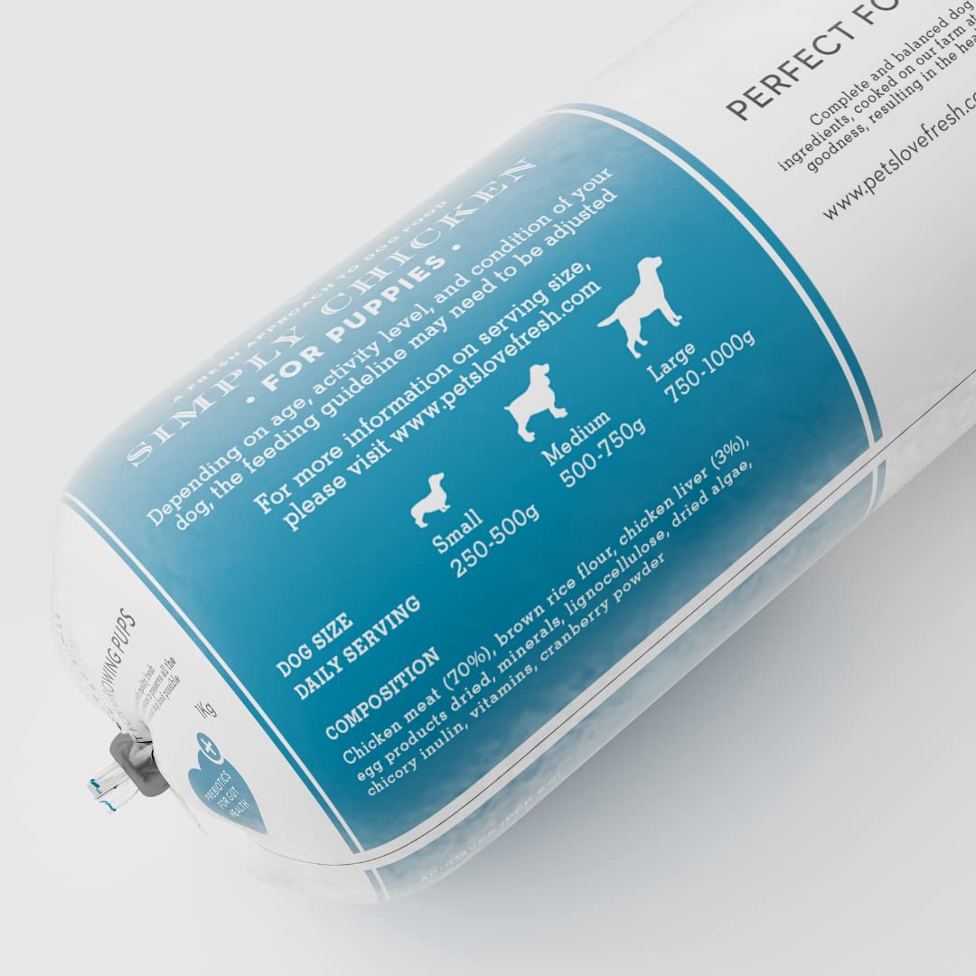 Healthy & Tasty Fresh Dog Food by Pets Love Fresh - 100% Natural - Real British Meat - Zero Preservatives - SimHealthy & Tasty Fresh Dog Food by Pets Love Fresh - 100% Natural - Real British Meat - Zero Preservatives - Simply Chicken (5 x 600g chub rolls) - Sayby’s