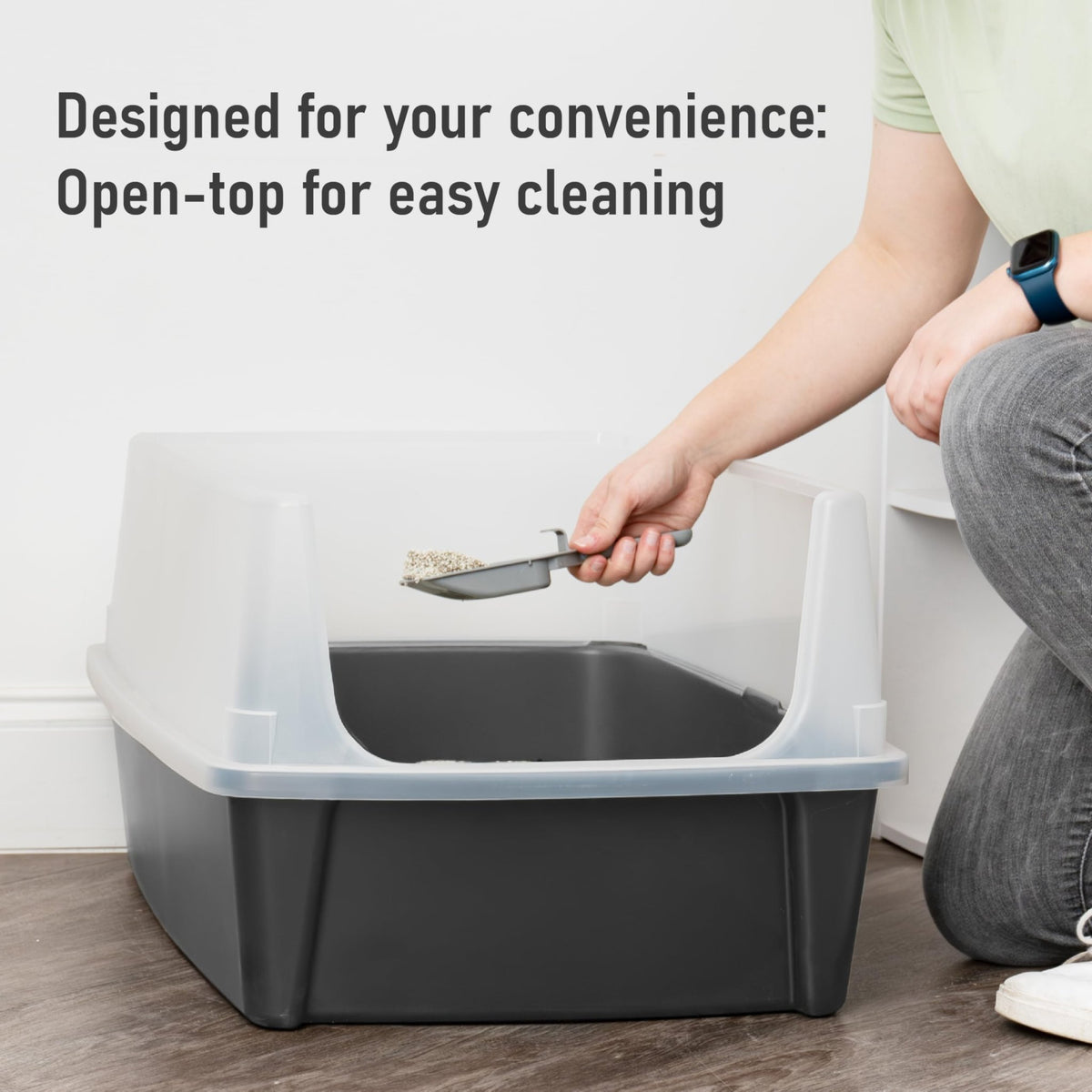 Iris Ohyama Cat Litter Tray with Scoop, Grey, Easy to Clean, Cat Litter Box, Detachable Spill Preventing Walls, For Kittens, Adult Cats, Rabbits, BPA Free, Open Top, Modern, CLH-12 - Sayby’s