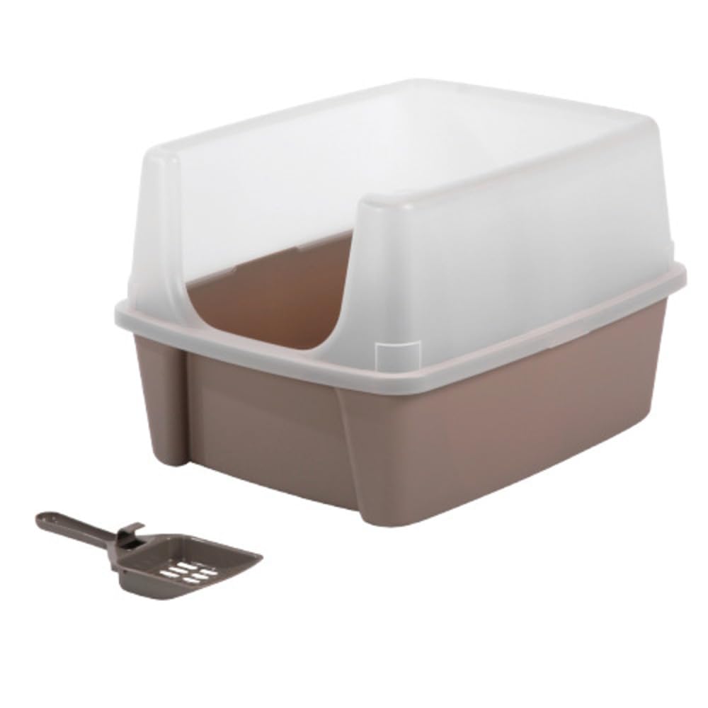 Iris Ohyama Cat Litter Tray with Scoop, Grey, Easy to Clean, Cat Litter Box, Detachable Spill Preventing Walls, For Kittens, Adult Cats, Rabbits, BPA Free, Open Top, Modern, CLH-12 - Sayby’s