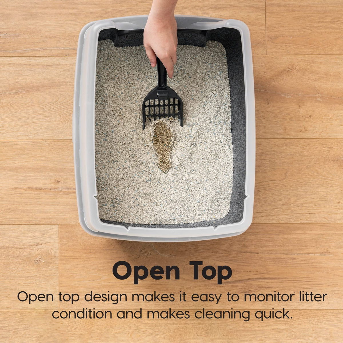 Iris Ohyama Cat Litter Tray with Scoop, Grey, Easy to Clean, Cat Litter Box, Detachable Spill Preventing Walls, For Kittens, Adult Cats, Rabbits, BPA Free, Open Top, Modern, CLH-12 - Sayby’s