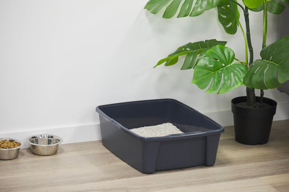 Iris Ohyama Cat Litter Tray with Scoop, Grey, Easy to Clean, Cat Litter Box, Detachable Spill Preventing Walls, For Kittens, Adult Cats, Rabbits, BPA Free, Open Top, Modern, CLH-12 - Sayby’s