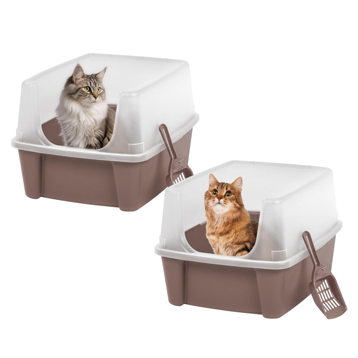 Iris Ohyama Cat Litter Tray with Scoop, Grey, Easy to Clean, Cat Litter Box, Detachable Spill Preventing Walls, For Kittens, Adult Cats, Rabbits, BPA Free, Open Top, Modern, CLH-12 - Sayby’s