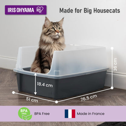 Iris Ohyama Cat Litter Tray with Scoop, Grey, Easy to Clean, Cat Litter Box, Detachable Spill Preventing Walls, For Kittens, Adult Cats, Rabbits, BPA Free, Open Top, Modern, CLH-12 - Sayby’s