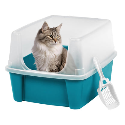 Iris Ohyama Cat Litter Tray with Scoop, Grey, Easy to Clean, Cat Litter Box, Detachable Spill Preventing Walls, For Kittens, Adult Cats, Rabbits, BPA Free, Open Top, Modern, CLH-12 - Sayby’s