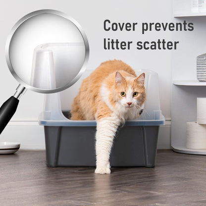 Iris Ohyama Cat Litter Tray with Scoop, Grey, Easy to Clean, Cat Litter Box, Detachable Spill Preventing Walls, For Kittens, Adult Cats, Rabbits, BPA Free, Open Top, Modern, CLH-12 - Sayby’s