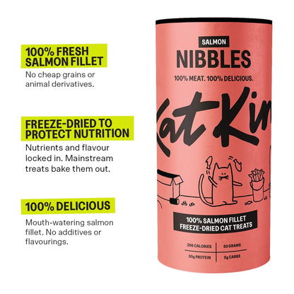 KatKin Salmon Nibbles (50g Tube) - 100% Fresh Fillet Freeze-Dried Cat Treats Made in the UK for Cats and Kittens - Sayby’s