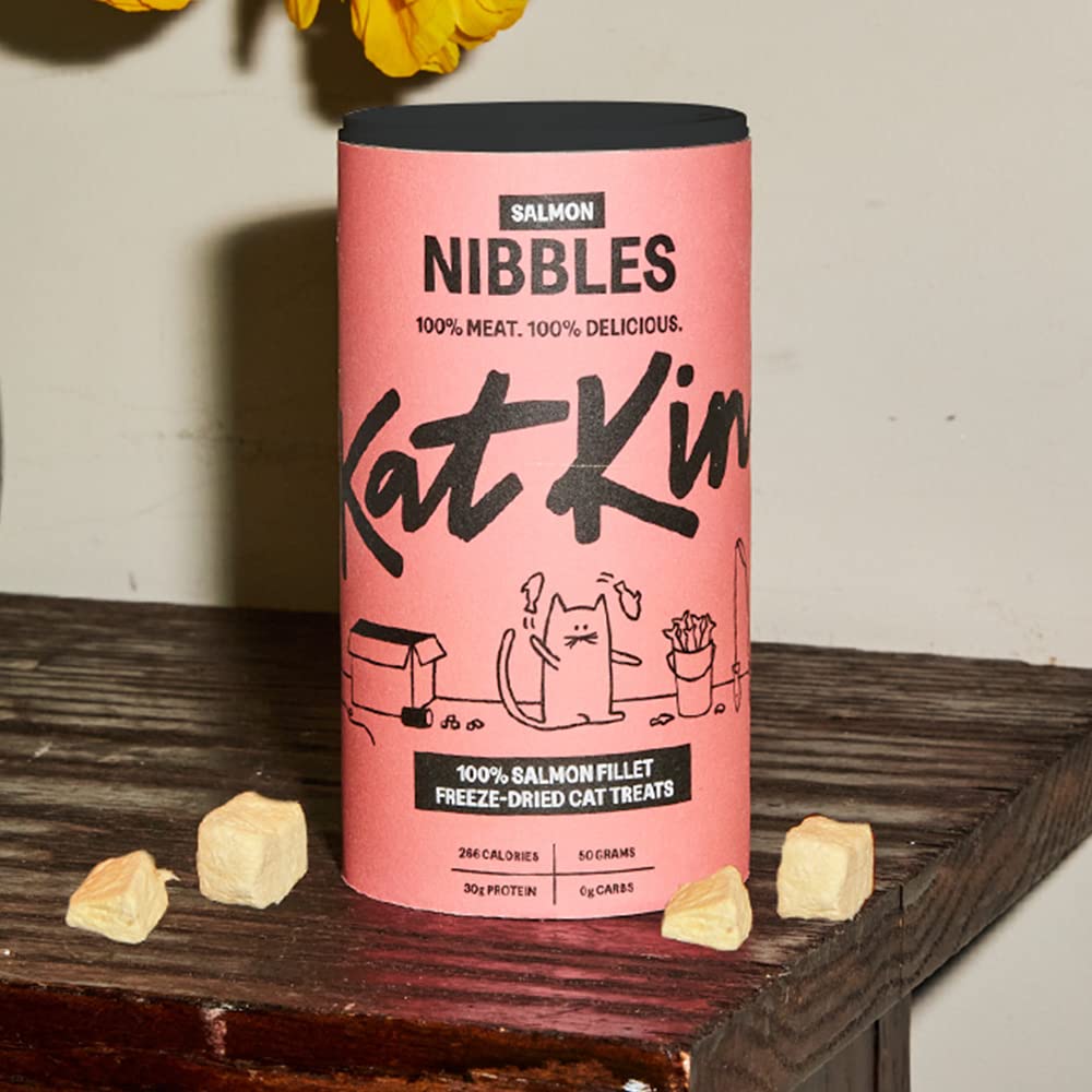 KatKin Salmon Nibbles (50g Tube) - 100% Fresh Fillet Freeze-Dried Cat Treats Made in the UK for Cats and Kittens - Sayby’s