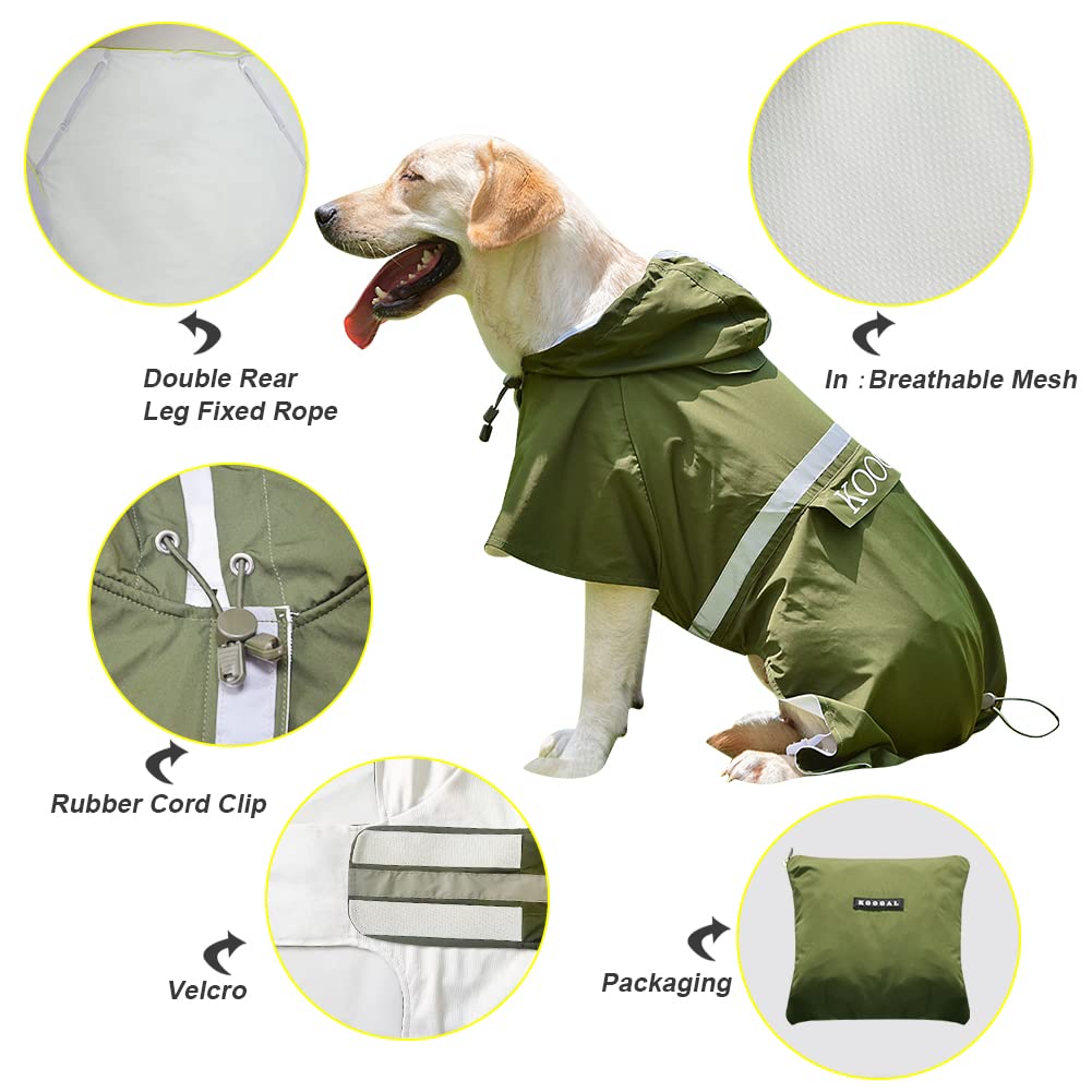 KOOGAL Waterproof Dog Raincoat with Hood Reflective Design with Leash Hole, Adjustable Reflective Jacket,Rain Poncho, Breathable and Lightweight, Suitable for Rainy Day Walking - Sayby’s