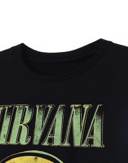 Nirvana Mens T-Shirt | Adults Short Sleeve Graphic Tee in Black Options| Classic Grunge Distressed Band Logo Print Apparel Top | Vintage Rock Band Merchandise Gift - Sayby’s