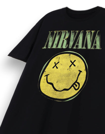 Nirvana Mens T-Shirt | Adults Short Sleeve Graphic Tee in Black Options| Classic Grunge Distressed Band Logo Print Apparel Top | Vintage Rock Band Merchandise Gift - Sayby’s