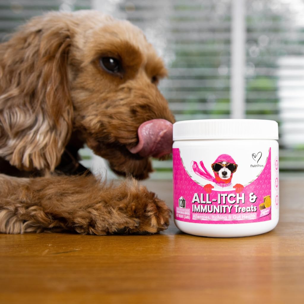 NutriPaw All-Itch, Flea & Tick Treats For Dogs - Soothe Itchy Paws, Eyes, Ears, Skin - Naturally Control Fleas & Ticks - Good for Small, Medium & Large Dogs - Supports Seasonal Itching - Sayby’s
