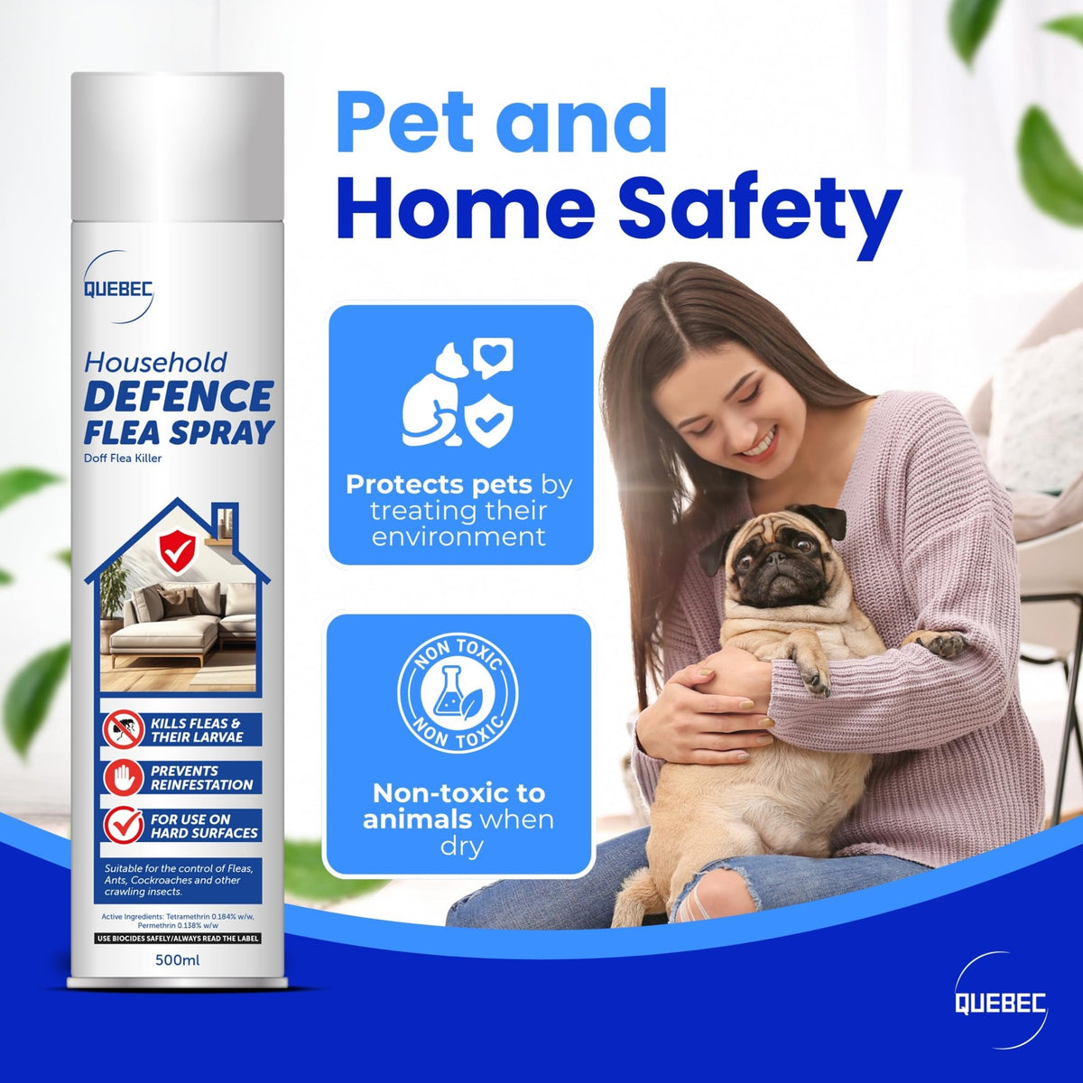 Quebec Household Flea Spray for the Home – Powerful Flea & Pest Control for Home, Effective Against Fleas, Ticks, Bed Bugs, Ants & Insects Long-Lasting Safe for Indoor Use Easy Application – 500ML (1) - Sayby’s